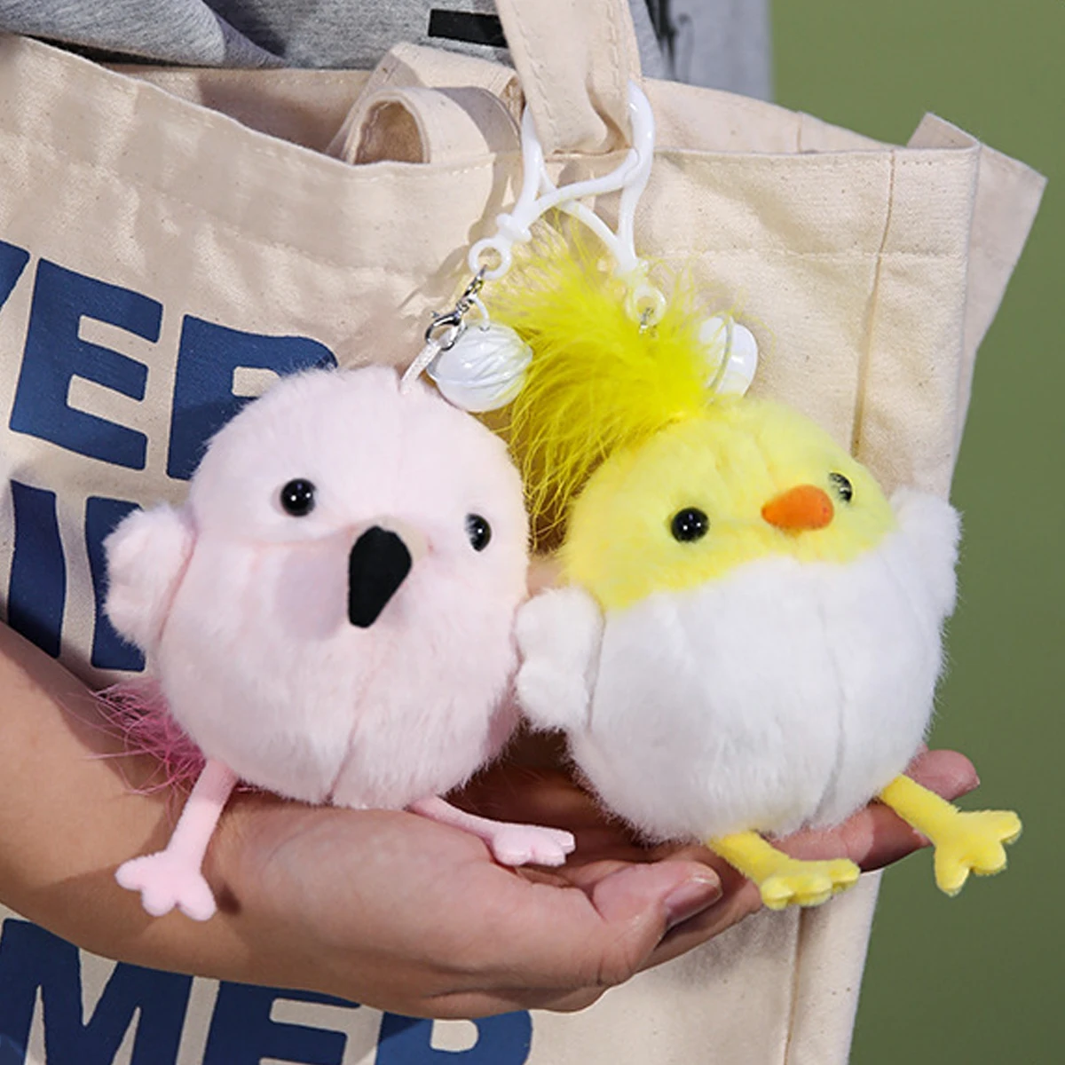 1pc Cute Chirping Bird Parrot Shake And Make Sound Plush Toy With Keychain Bell Flamingo Backpack Pendant Decor Christmas Gift