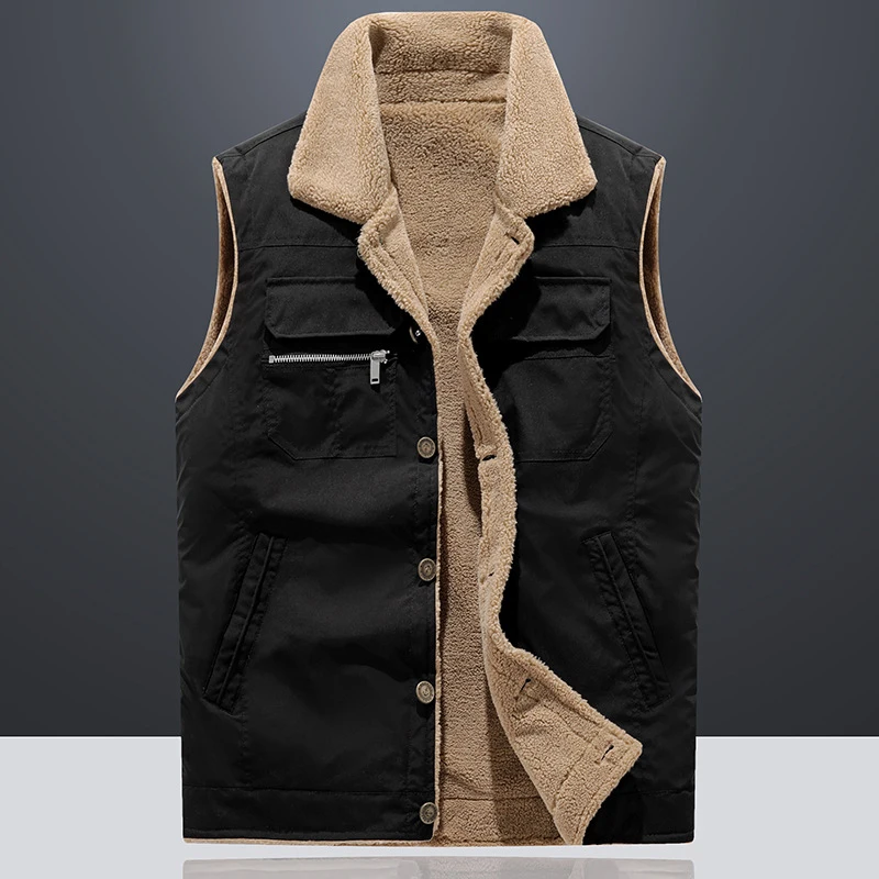 

Autumn Winter Men's Fleece Vests Fashion Man Warm Padded Sleeveless Jackets Men Thermal Zipper Windbreaker Waistcoats Clothing