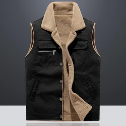 Autumn Winter Men's Fleece Cargo Vests Fashion Man Warm Padded Sleeveless Jackets Men Thermal Windbreaker Waistcoats Clothing