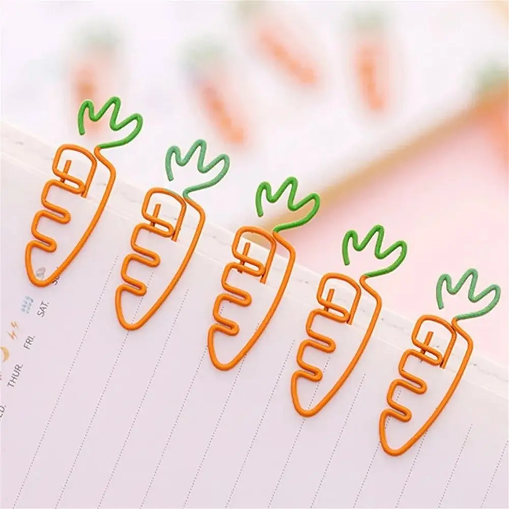 5pcs Carrot Shaped Carrot Paper Clip Binder Clip Reading Assistant Carrot Metal Bookmark Orange Fruit Office Binding Supply