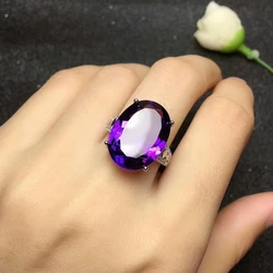 Sparkling Light Huge Oval Imitation Purple Crystal Open Adjustable Size Rings Women Fashion Luxury Party Jewelry Gift