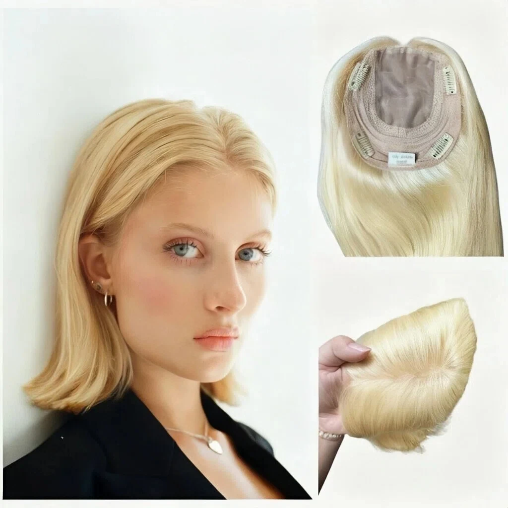 Jewish Wig Topper Hair For Women 16-20Inch Straight Human Hair Topper With Clip Blond Hair Extensions 7x8 Women Wig Natural Look