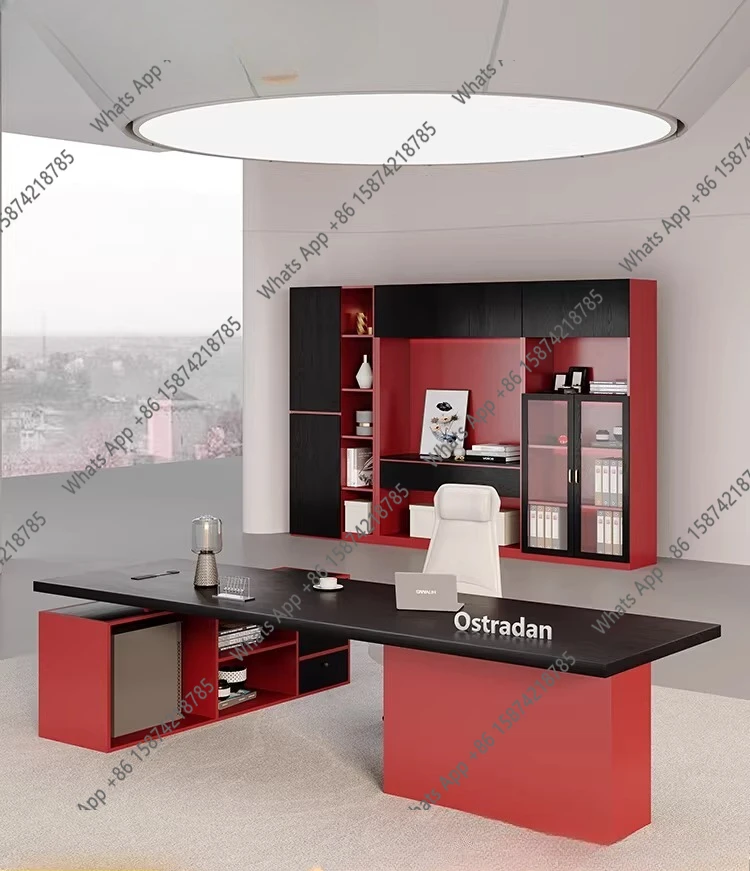 Creative solid wood desk with side cabinet high-end president big class desk manager office boss desk