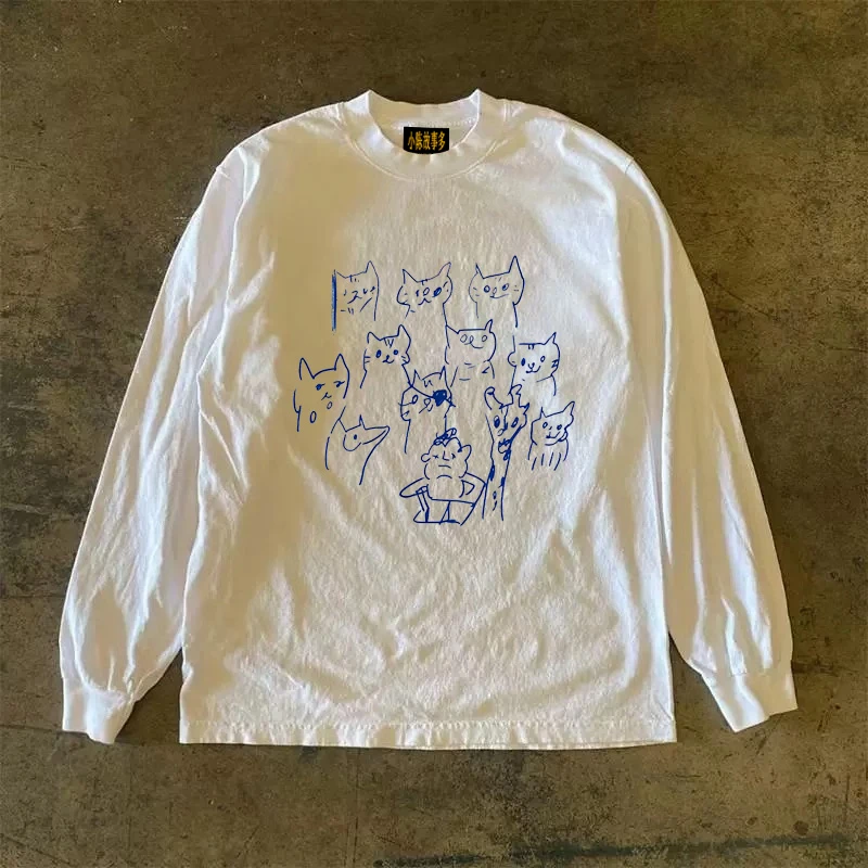 純綿長袖tシャツ-30g-ヘビーウェイト-アメリカンレトロ-オーバーサイズ-ストリートウェア-多用途-ミャオ族風ストリートスタイル-2025年秋