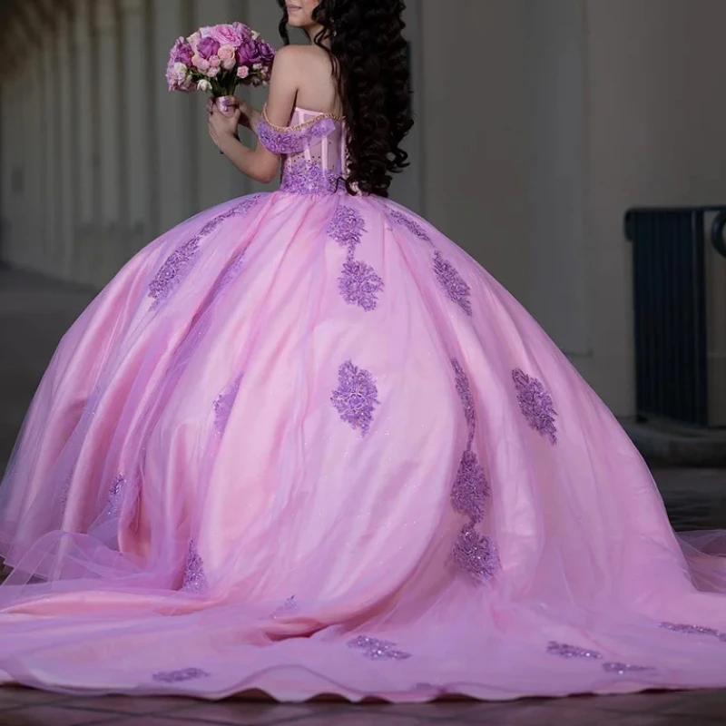 

AA-Q33 Фиолетовое платье принцессы для девочек Quinceanera на заказ для девочек 14-15 лет, бальное платье с кружевной аппликацией и бусинами, вечернее платье для выпускного вечера