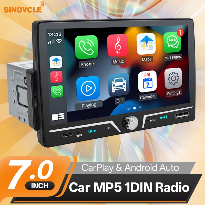 SINOVCLE اللاسلكية أندرويد السيارات Carplay مشغل MP5 ستيريو 7 "راديو السيارة 1din IPS شاشة بلوتوث USB مرآة ربط نوع-C تهمة #1