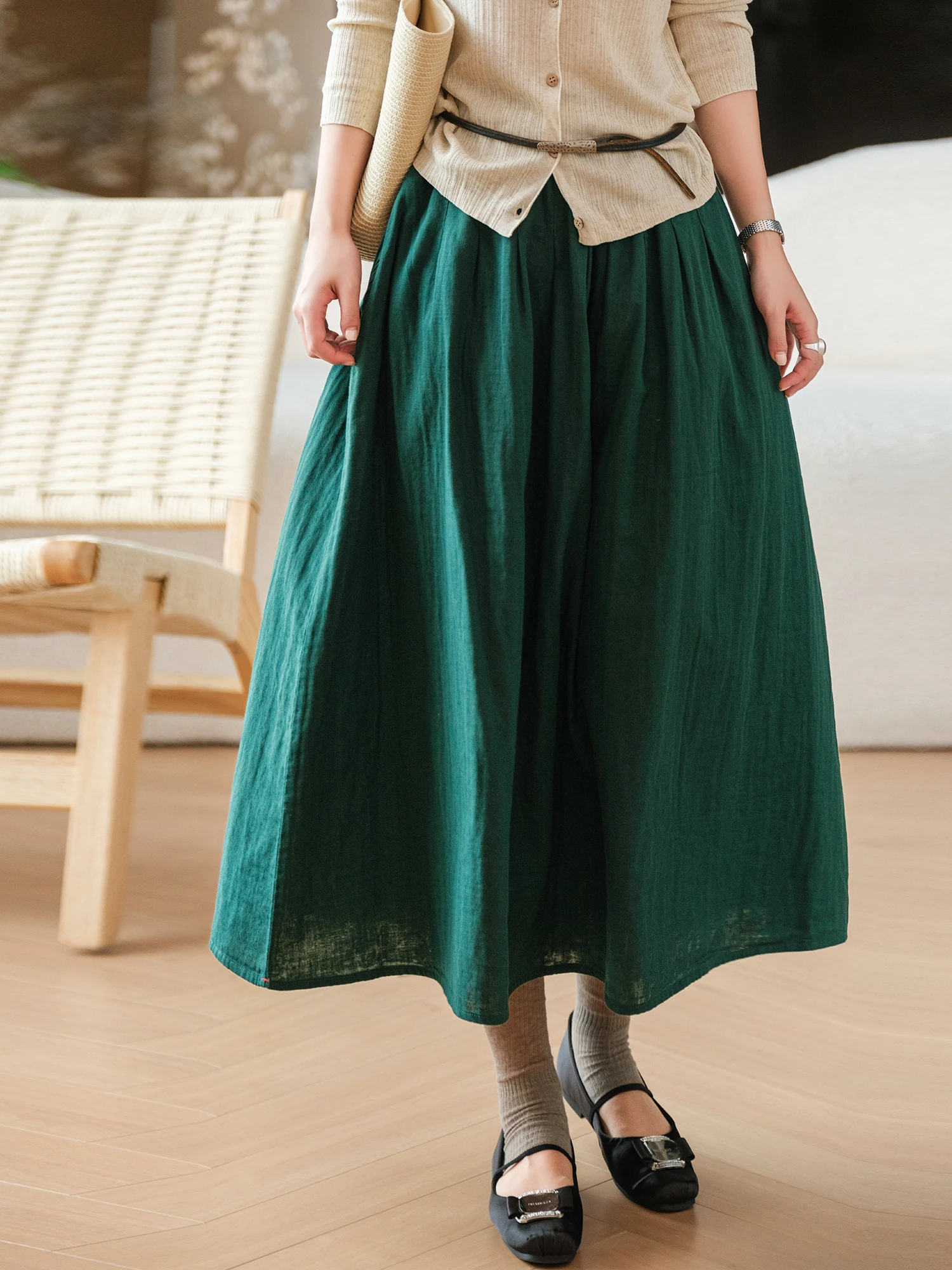 Elastic Waist Cotton Embroidered Double Layered Gauze Skirt with Pockets by Little Ear 100% Cotton Fixed Hem Half Skirt