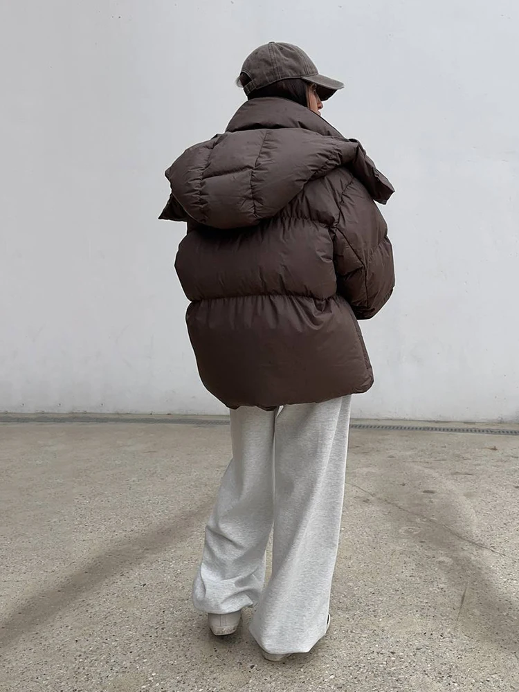 الشتاء قصيرة سميكة مقنعين نفخة أسفل سترة الإناث الدافئة فضفاض البني السترات النساء الأبيض بطة أسفل سستة باركر القطن أبلى