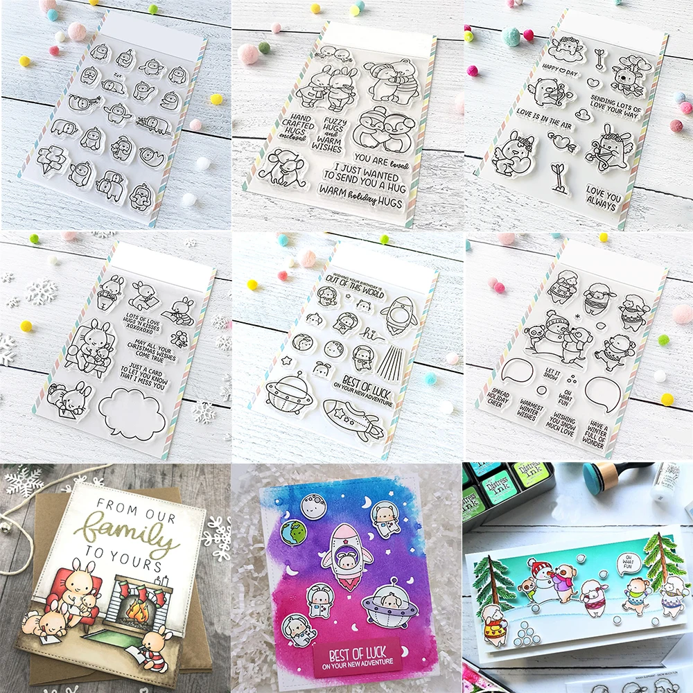 Fuzzy Hugs Love Cupid Stanzformen und Stempel Little Faultier Agenda Schnee Space Bear Stempel für DIY Scrapbooking Kartenhandwerk