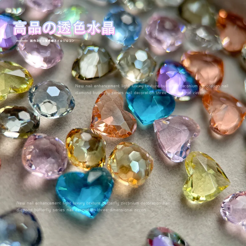 20PCS Top Ice Transparent Colorful Crystal Sharp Diamond Fat Square Love Heart Nail Art Rhinestones Decoration Manicure Charms