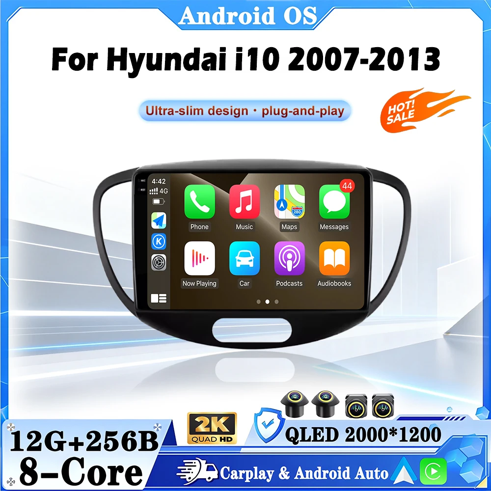 Android 16 For Hyundai I10 2007-2013 GPS Navigation Cooling Fan CarVideo Multimedia Player WIFI Accessories 4G