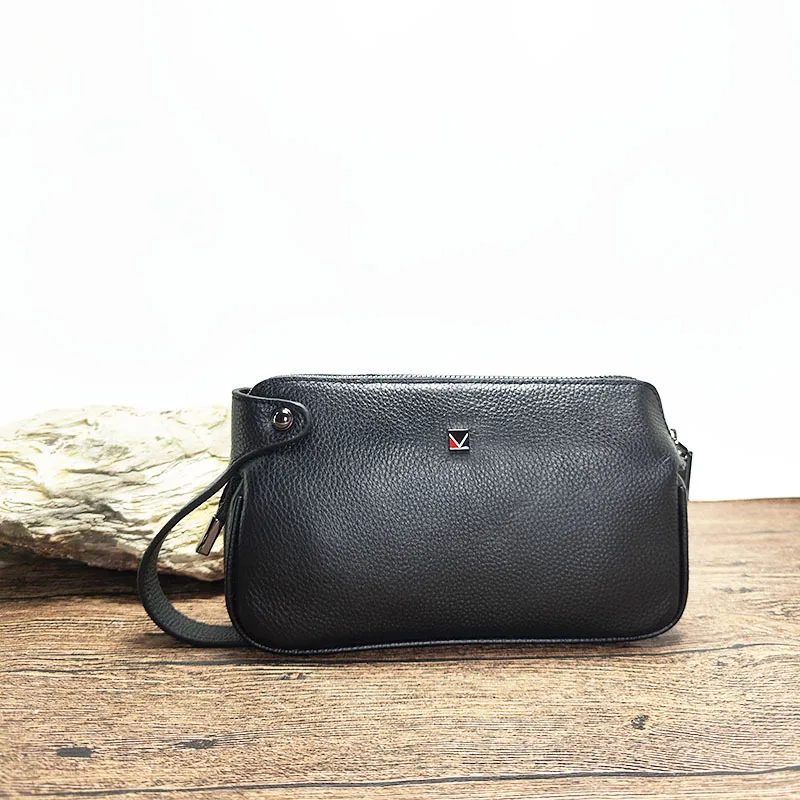 Lock Clutch Wrist Strap Handheld Bag For Phone Men's Business Genuine Leather Man Bags Handbag Portable Fingerprint Unlock