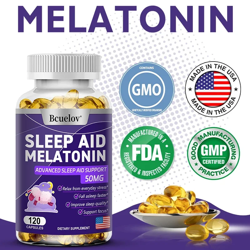 Bcuelov Melatonin Capsules Are Filled with Fast Sleep - Relieve Insomnia, Improve Memory and Get A Good Night\'s Sleep