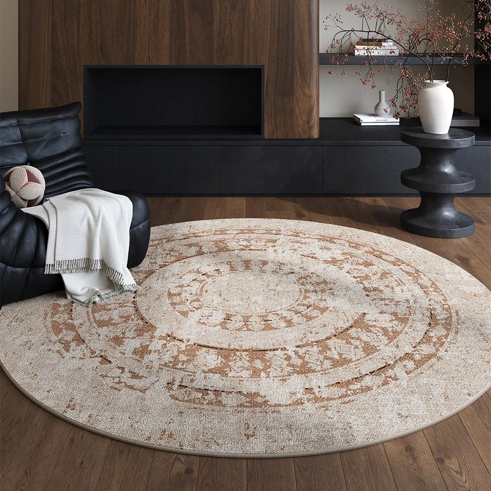 Vintage Distressed Persian Round Carpet for Living Room Floor Mat Bedroom Bedside Rug Non-slip Washable Mats Home Decoration 카페트