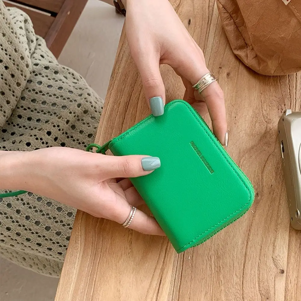 

Портативный мужской и женский кошелек на шею из искусственной кожи, однотонный короткий кошелек с ремешком на молнии, студенческий кошелек, держатель для карт