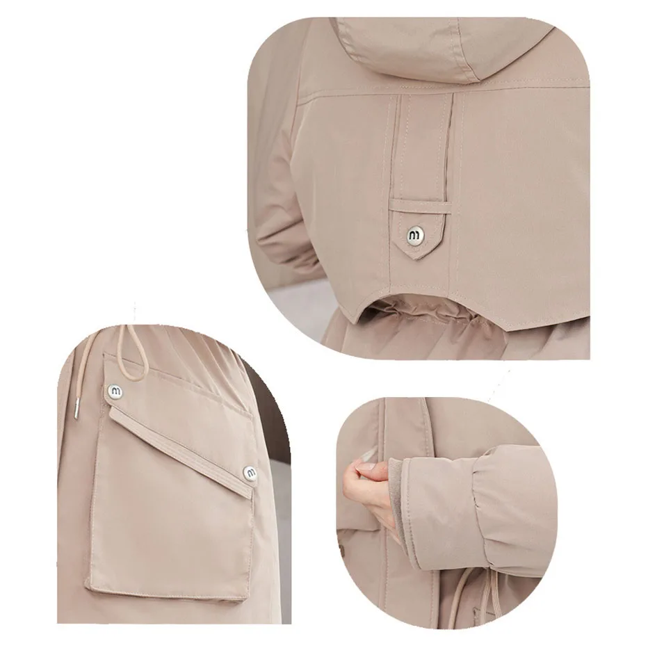 ファッションパーカー冬ダウン綿パッド入りジャケット厚く暖かい取り外し可能なライナービッグ毛皮の襟パッチワークスリムウエストミッドロングコート