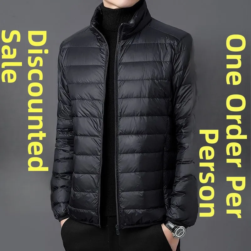

Lightweight Cotton Jaet Men's Autumn Winter Stand Collar Casual down Cotton Coat Hooded ort Length Outerwear Large Size Thin