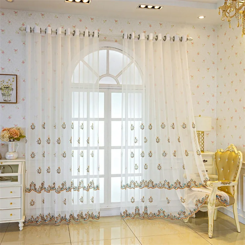 European Colorful Bead embroidery Dining Room Living Room Sheer Tulle Curtain For Bedroom Window Drapes Voile Fabric Curtains