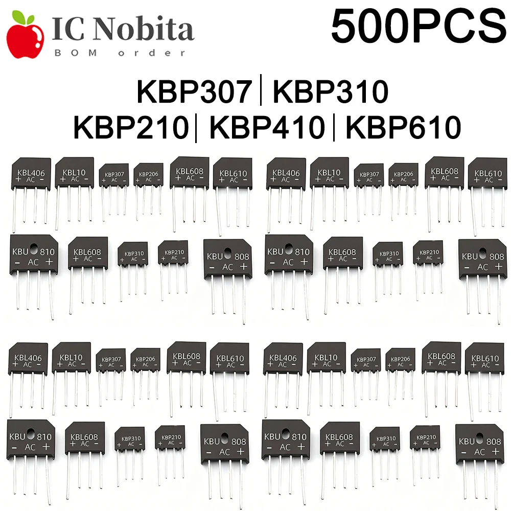 500PCS Diode Bridge Rectifier KBP307 KBP310 KBP210 KBP410 KBP610