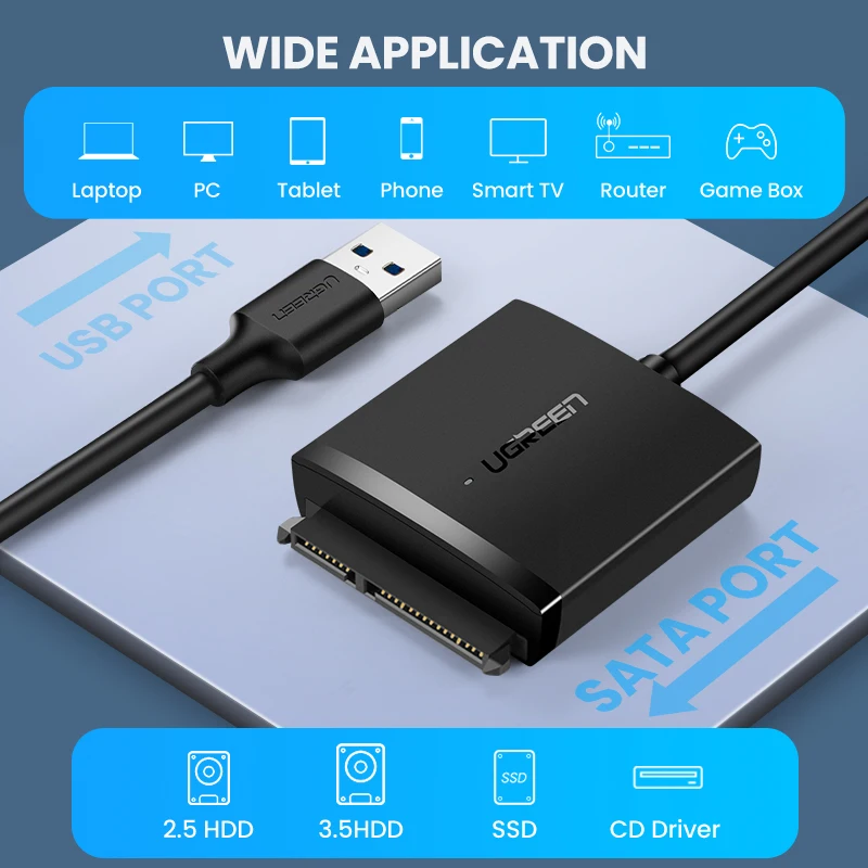 Ugreen Sata Naar Usb Adapter Usb 3.0 2.0 Naar Sata 3 Kabel Converter Cabo Voor 2.5 3.5 Hdd Ssd Harde Schijf Sata Naar Usb Adapter