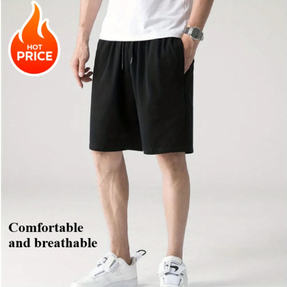 

Men's basketball shorts, elastic waistband, adjustable drawstring, loose mid-rise, casual style solid color pure cotton fabric