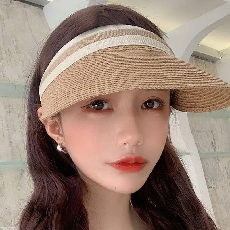 Open Top Straw Hat Raffia Sun Hat Women UV Block Wide Brim For Casual Travel Summer Beach