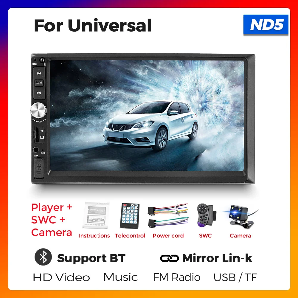 7inch 2Din MP5 Player Touch Screen Car Radio for Universal DVD Video Multimedia Player Support Mirror Lin-k BT SWC FM AUX Camera