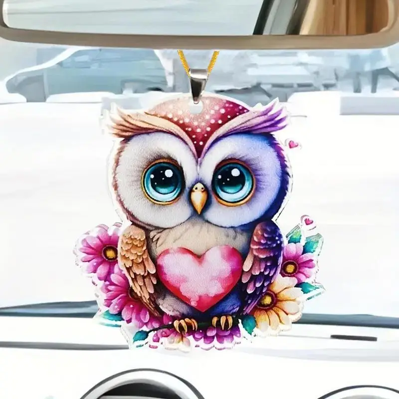 Cute 2D Acrylic Owl-Shaped Car Charm for Rear View Mirror Dashboard Decorations Car Ornaments for Window Car Door Accessories