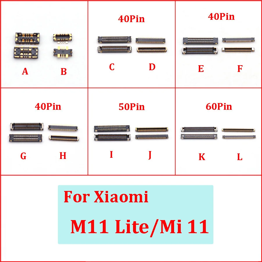 2-5Pcs FPC Connector Plug Usb Charger Charging Lcd Display Screen Battery For Xiaomi M11 Lite 11Lite Mi 11 Mi11 50 40 30 60 Pin