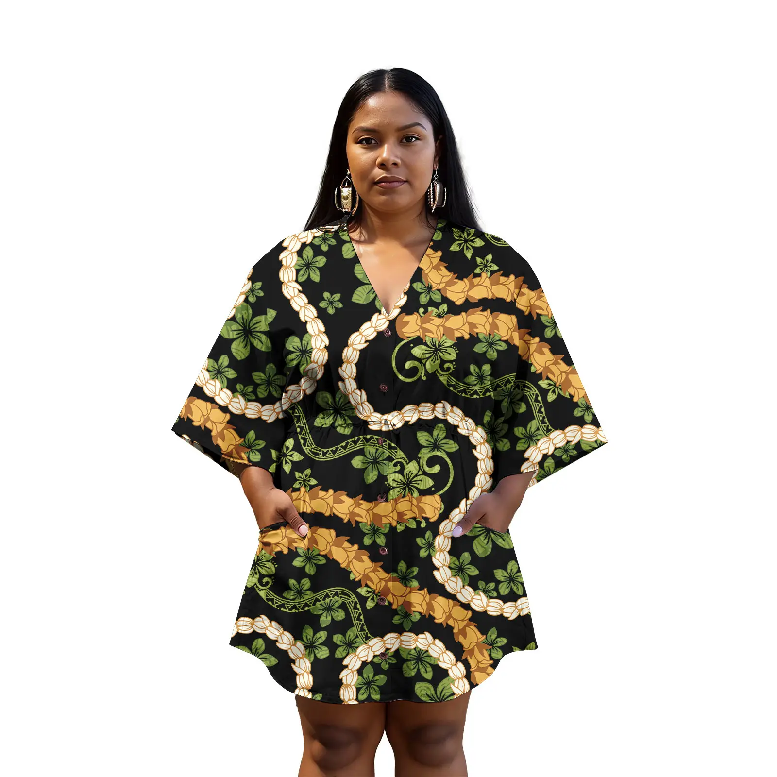 Robe à manches courtes pour femmes, tendance, luxe, motif Tapa polynésien, haute qualité, robes de soirée pour dames