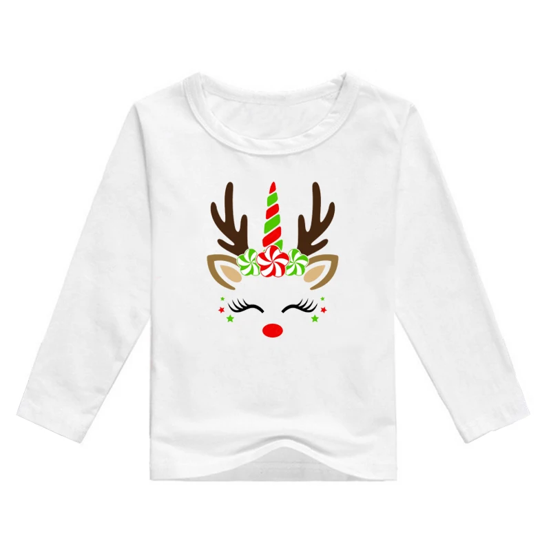 

Kids Christmas Long Sleeve Bottoming Shirt Personalised Boys/Girls Deer Face Print Xmas Party Clothing Child Casual Tops