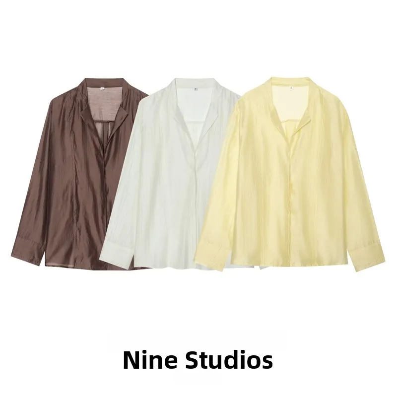 Elegant Casual Long Sleeve Shirt Loose Fit Fashionable Drapey Top for Women Breathable Skin-Friendly V-Neck European Style