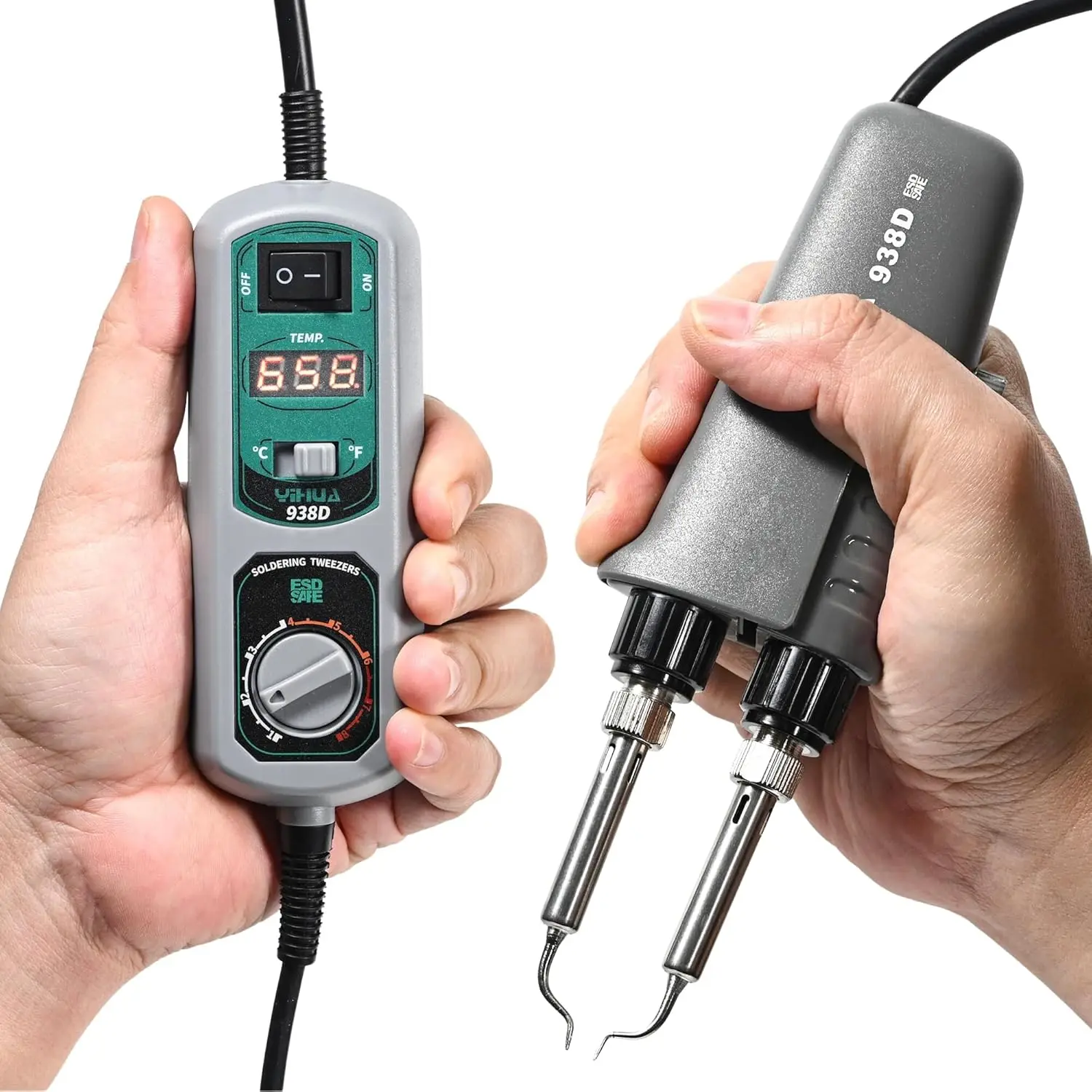 

YIHUA 938D Мини-паяльник с горячим пинцетом, 110 В, инструмент для распайки SMT, светодиодный дисплей, автоматическое выключение, ℃ / ℉