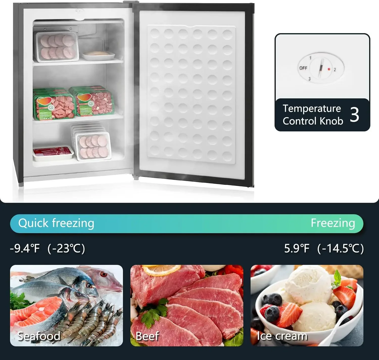 Upright Freezer, 3.0 Cubic Feet Compact Mini Freezer with Reversible Single Door and Adjustable Thermostat, Small freezer for Ho