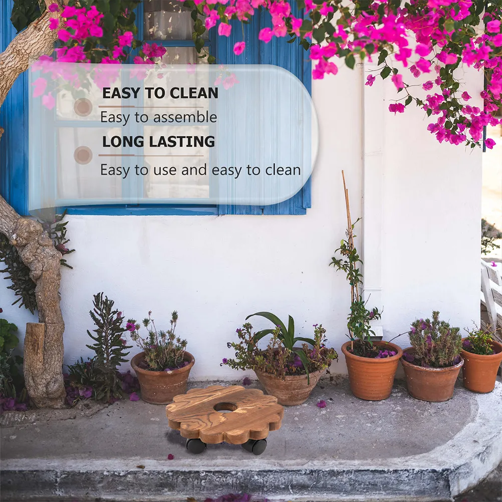 1Pcs Solid Wood Plant Moving Stand Round Flower Pot Tray Removable Hole Drainage Heavy Duty Roller Base for Indoor Outdoor Use