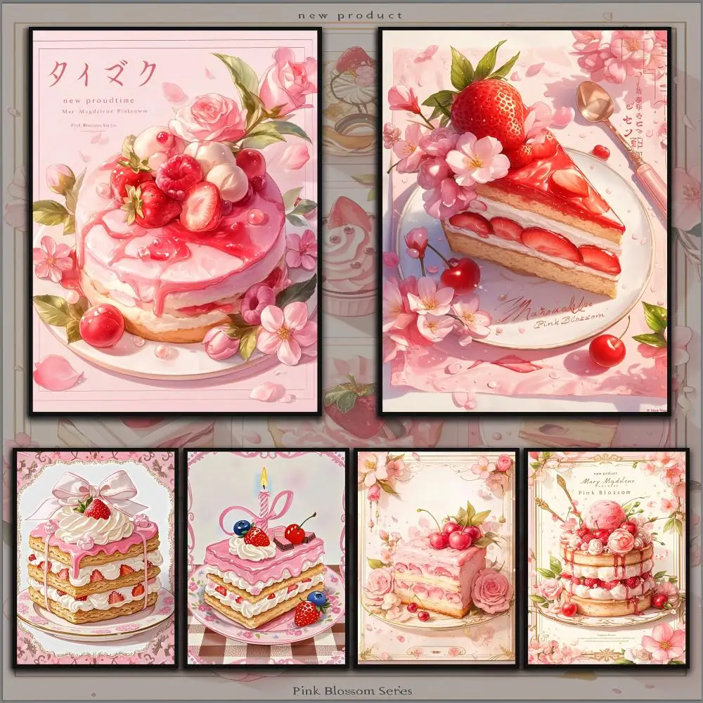 

Pink Small Cake Cute Poster Home Living Bed Room Bar Hallway Sticky Wall Art Printing Waterproof Aesthetic Decor