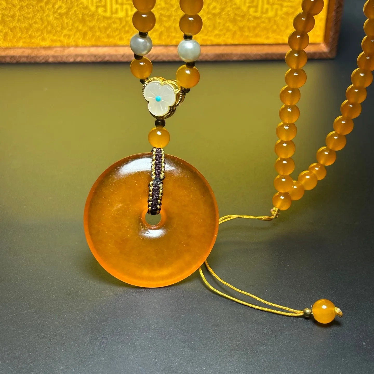 Real Natural High Ice Yellow Jade Jadeite Peace buckle Pendant & Necklaces