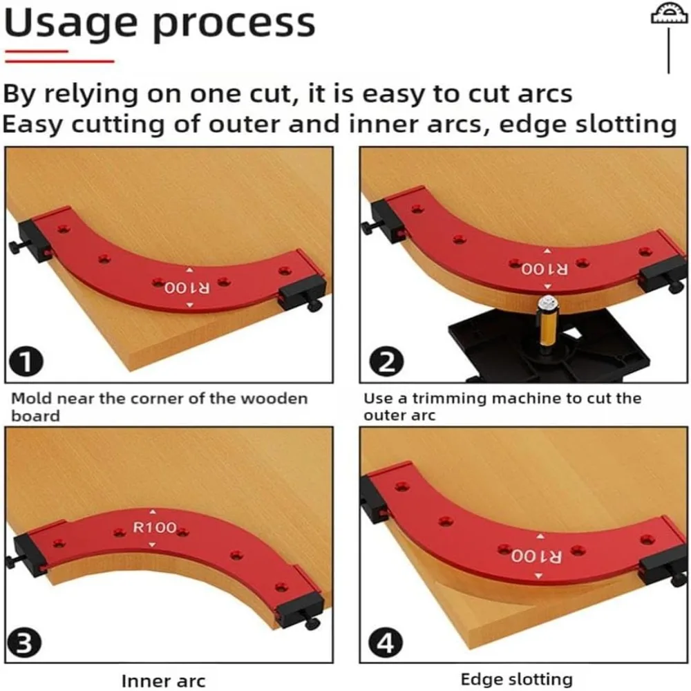 Hight Quality R100-R300 Large Arc Mold Curved Angle Woodworking Chamfering Template Jig Wooden Board