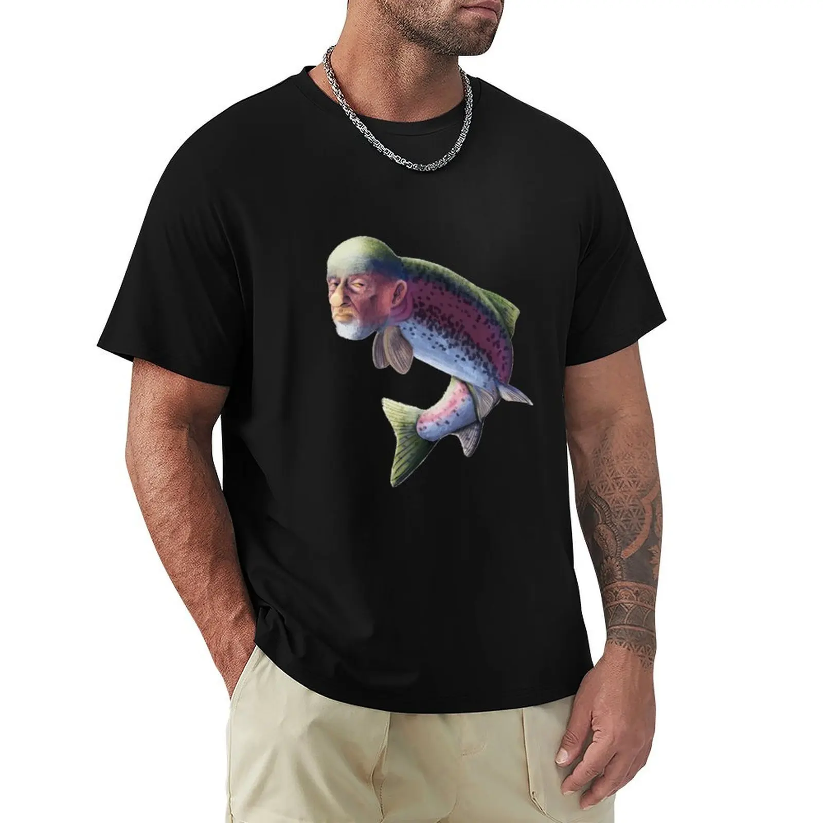 

Mike Fish Or Man Trout Cursed Rainbow Steelhead T-Shirt Casual Daily Graphic Tee