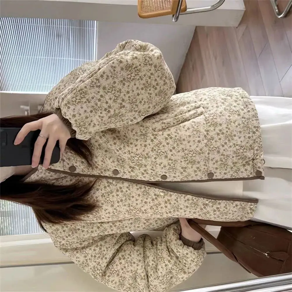 

Short Floral Design Sense Stand Collar Cotton-Padded Jackset Coat Women's autumn Winter New Korean Loose Padded Warm Bread Coat