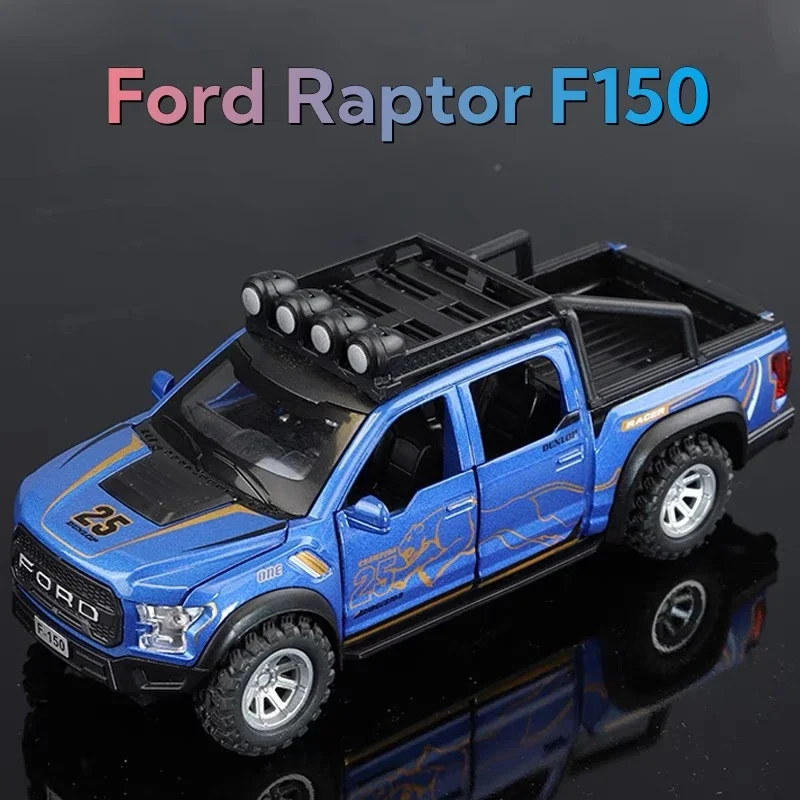 

Модель автомобиля Ford Raptor F150 в масштабе 1:32, модель автомобиля из сплава, литый металлический пикап, Автомобили со звуком и тяжестью, коллекционные игрушки для детей, подарки на день рождения