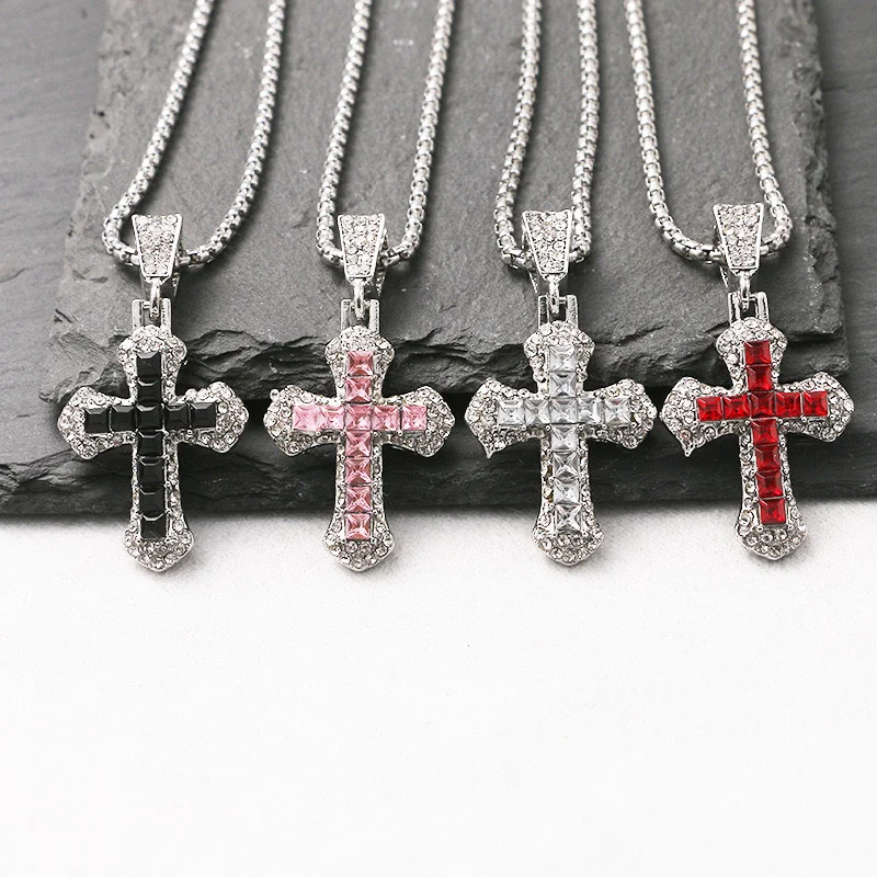 Rhinestone Cross Pendant Hip Hop Punk Necklace Jewelry