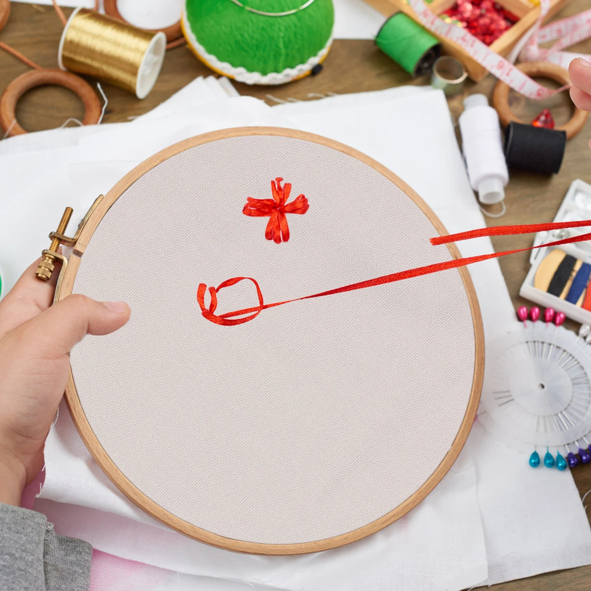

7pcs 18X18Cm Natural Cotton Linen Embroidery Fabric Kit Diy Sewing Cloth Handmade Tool Set For Beginners Women Crafts Gift