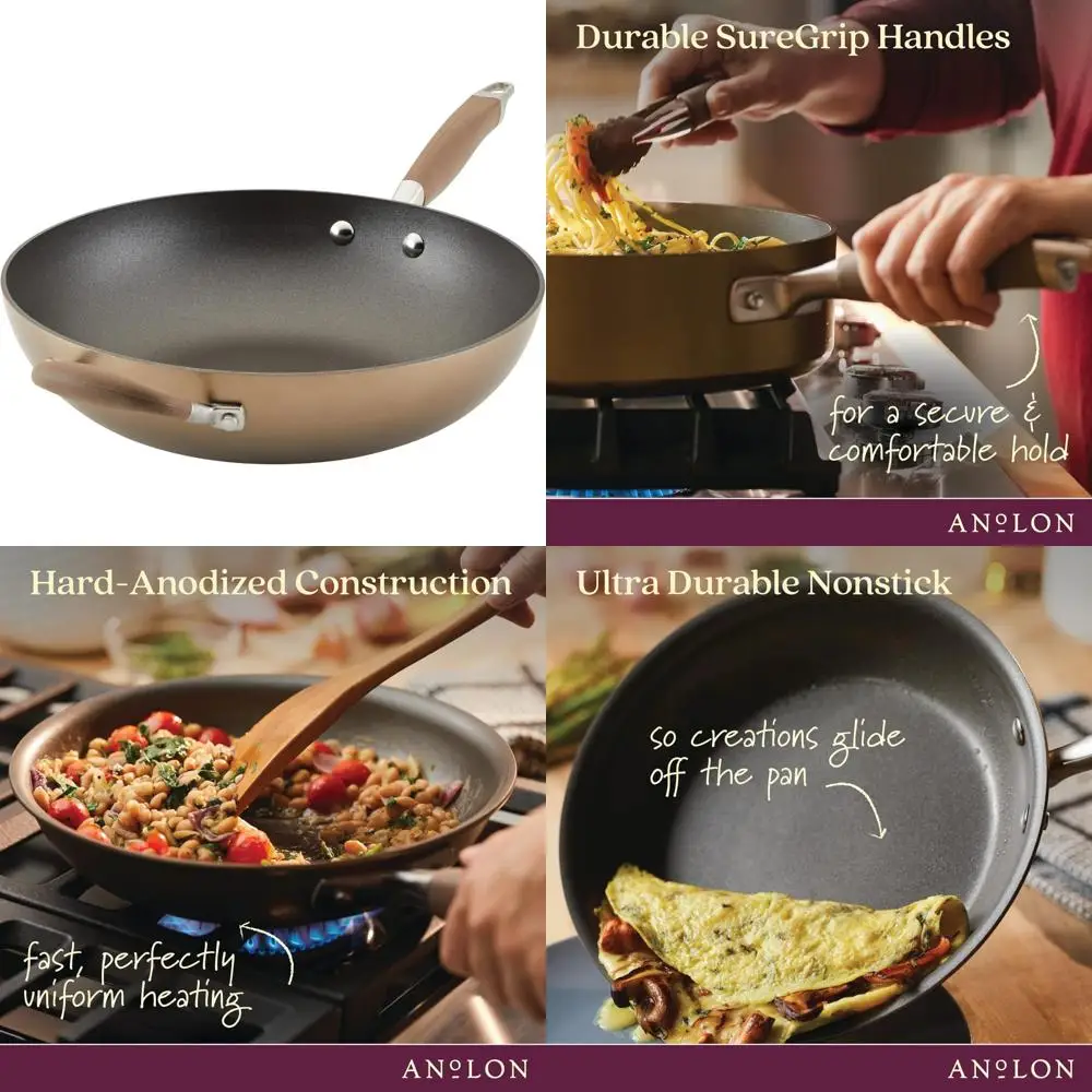 

12 Inch Nonstick Wok Stir Fry Pan, Advanced Home Kitchen Cookware with Hard Anodized Surface for Professional Cooking