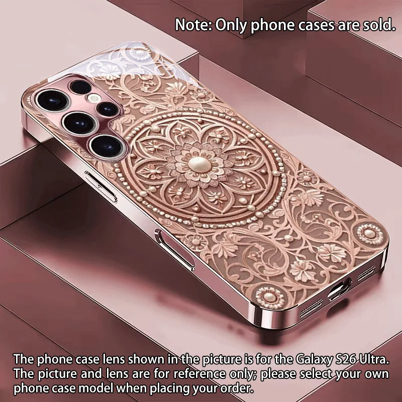 Mandala patterned glass phone case suitable for Samsung Galaxy S26 S25 S24 S22 S21 S20 FE/Ultra/Plus anti drop back cover