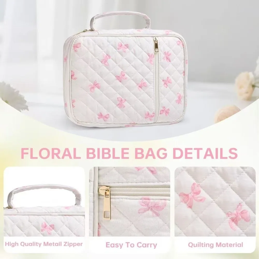 New Floral Design Bible Cover Case Zipper Pocket Handle Bible Cover Bag Bible Journaling Kit Church