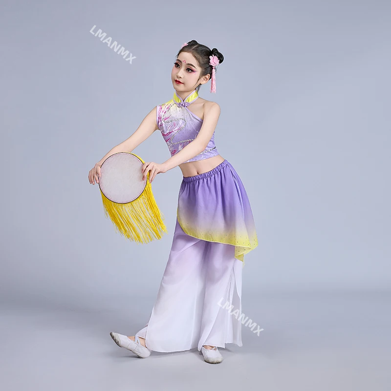 Strój do występów dla dzieci, egzamin artystyczny na przedstawienie wiosenne, taniec grupowy klasyczny, cienkie chmury, obserwacja księżyca, zestaw Jiaozhou yangko