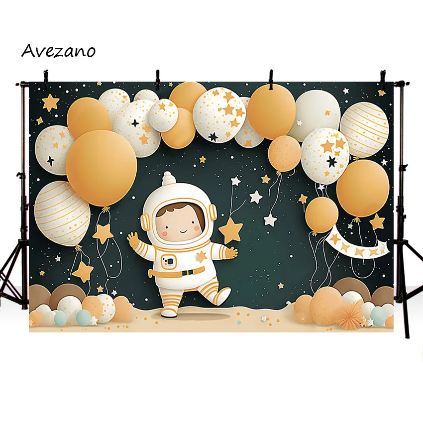 Avezano Backdrop Outer Space Astronaut Theme Boy Birthday Party Decor Cake Smash Portrait Photography Background Photo Studio