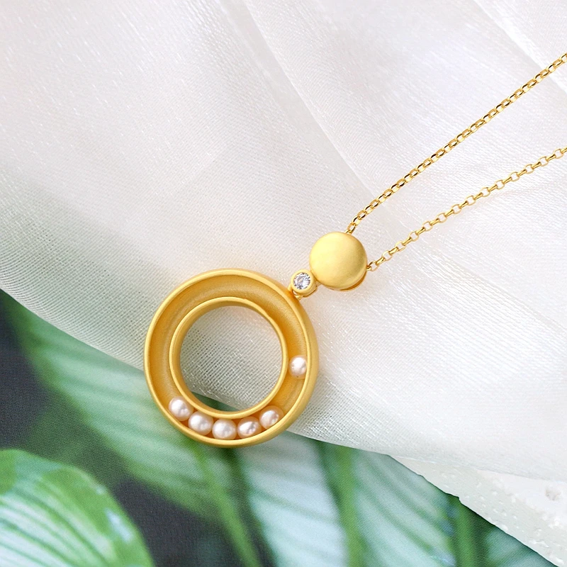 

Minimalist 925 Sterling Silver Pendant Inlaid Natural Freshwater Pearl Fashion Creative 18K Gold Plated Necklace Jewelry Gift