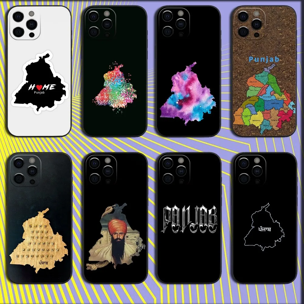 ART Punjab Map Phone Case For iPhone 16,15,14,13,12,11,Pro,X,XS,Max,XR,Plus,Mini Soft Black Cover